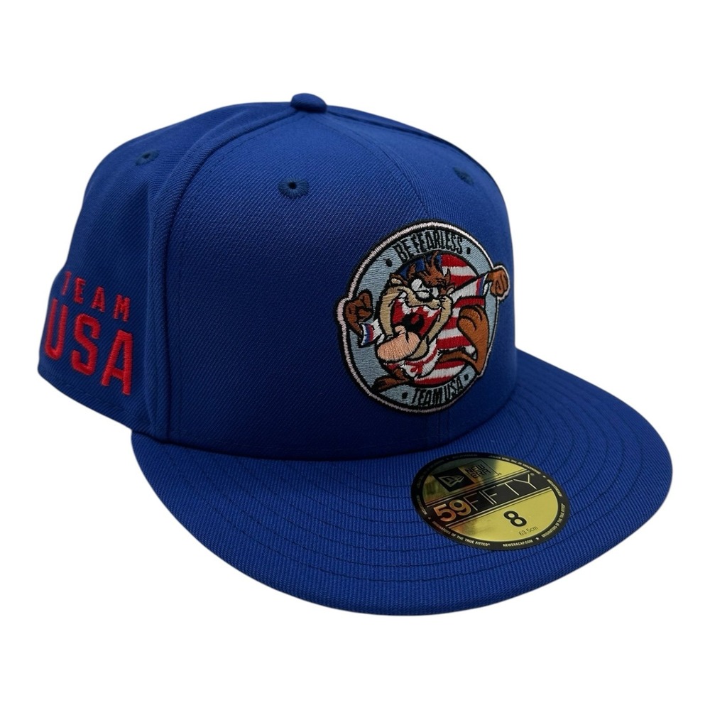 New Era 59Fifty Team USA x Taz Hat Cap‎ Size 8 Blue Fitted Looney Tunes Fearless
